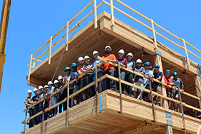 group in building under construction