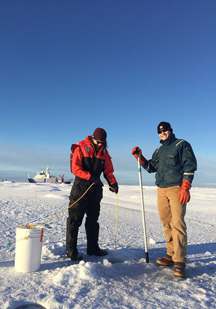 researchers measuring ice